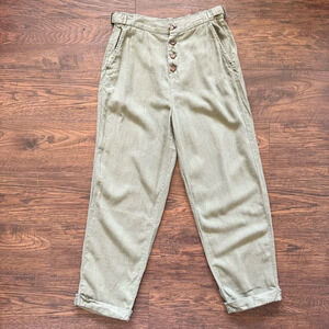 BP Linen Boho Army Green Cuffed 4 Button Strap Capri Pants Women’s Size XS